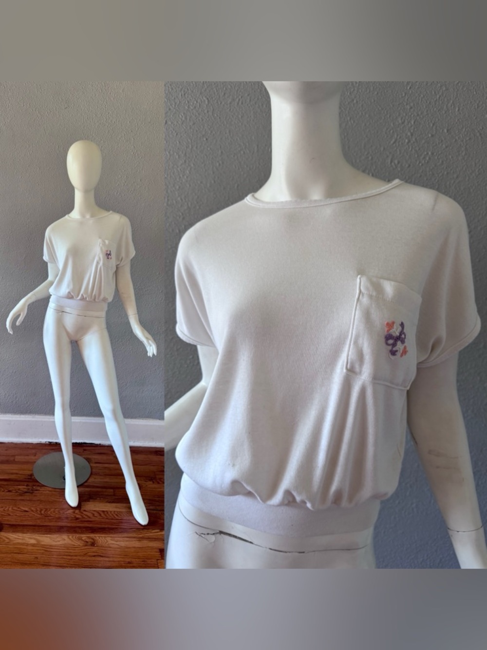Vintage 80s White CLUB USA Retro Cotton Top Blouse S
